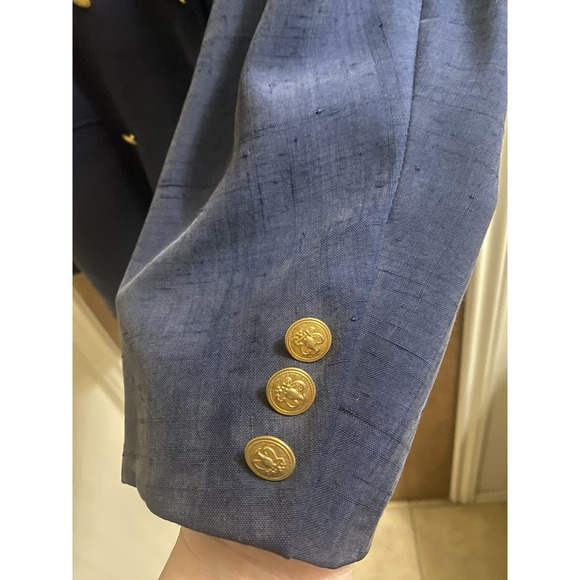 Vintage Silkland 100% Silk Navy Blue Blazer Gold Buttons Oversized Fit Size 14 - Picture 9 of 16